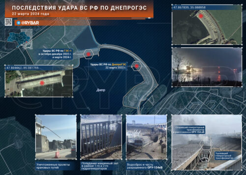 Последствия удара ВС РФ по ДнепроГЭС 22 марта 2024